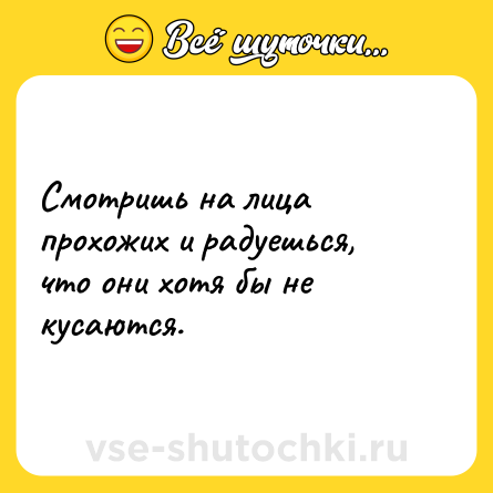 Шутка: Смотришь на лица прохожих и радуешься, что они хотя бы не кусаются.