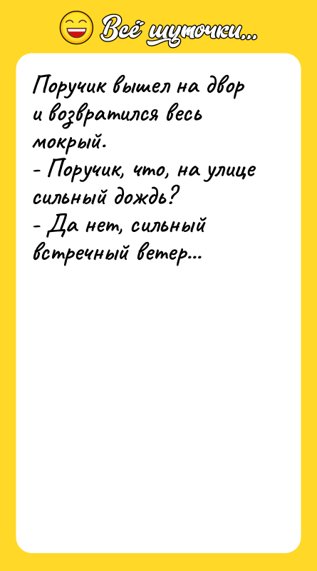 Поручик вышел на двор и возвратился весь мокрый. - Поручик,
