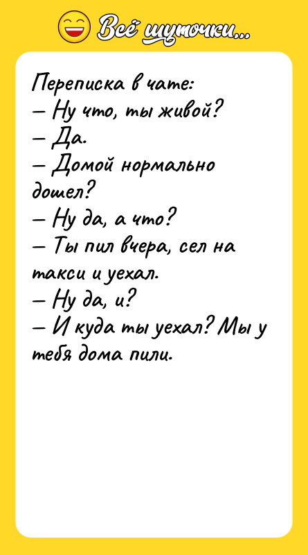 Переписка в чате: Ну что, ты живой? Да.