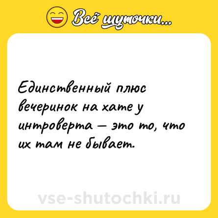 Шутка: Единственный плюс вечеринок на хате у интроверта — это то, что их там не бывает.