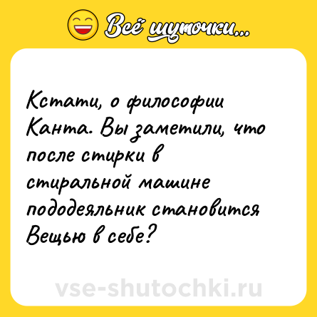 Шутка: Кстати, о философии Канта. Вы заметили, что после стирки в стиральной машине пододеяльник становится Вещью в себе?