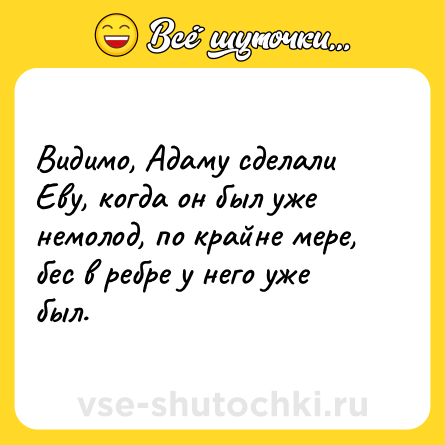 Шутка: Видимо, Адаму сделали Еву, когда он был уже немолод, по крайне мере, бес в ребре у него уже был.