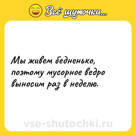 Шутка: Мы живем бедненько, поэтому мусорное ведро выносим раз в неделю.