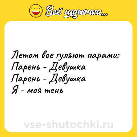 Шутка: Летом все гуляют парами: Парень - Девушка Парень - Девушка Я - моя тень