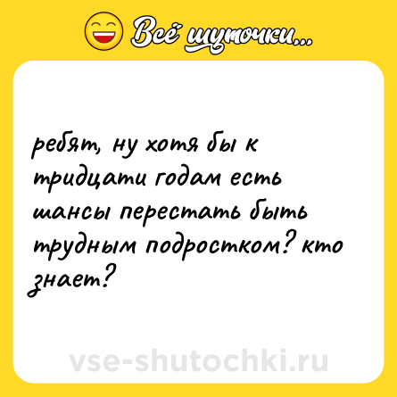 Шутка: ребят, ну хотя бы к тридцати годам есть шансы перестать быть трудным подростком? кто знает?