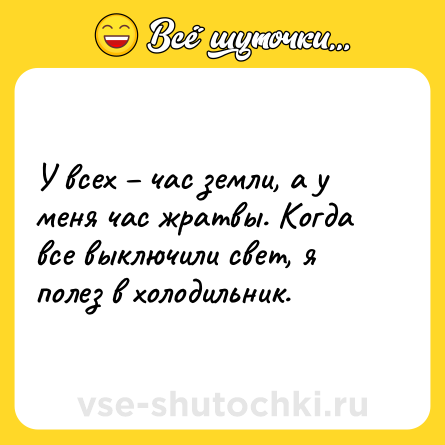 Шутка: У всех час земли, а у меня час жратвы. Когда все выключили свет, я полез в холодильник.