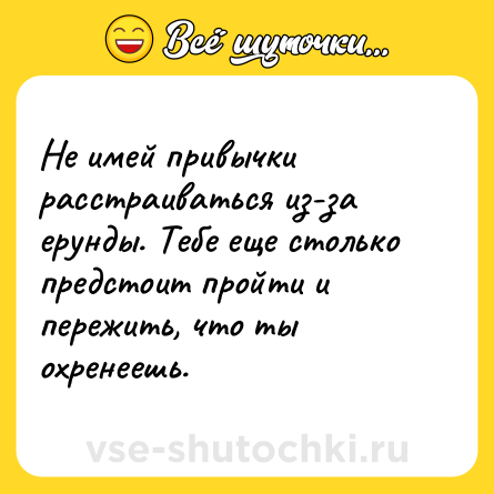 Шутка: Не имей привычки расстраиваться из-за ерунды. Тебе еще столько предстоит пройти и пережить, что ты охренеешь.