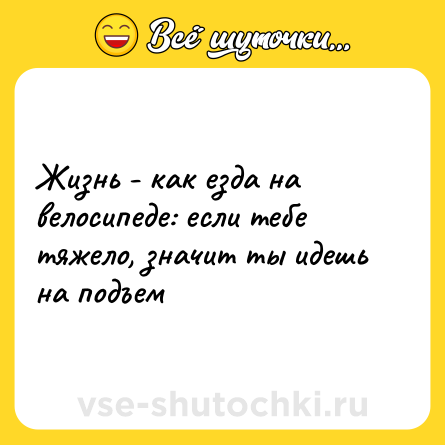 Шутка: Жизнь - как езда на велосипеде: если тебе тяжело, значит ты идешь на подъем