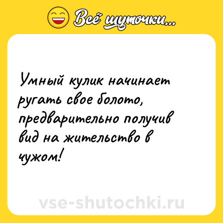 Шутка: Умный кулик начинает ругать свое болото, предварительно получив вид на жительство в чужом!
