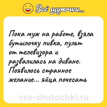 Шутка: Пока муж на работе, взяла бутылочку пивка, пульт от телевизора и развалилась на диване. Появилось странное желание… яйца почесать