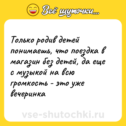 Шутка: Только родив детей понимаешь, что поездка в магазин без детей, да еще с музыкой на всю громкость - это уже вечеринка