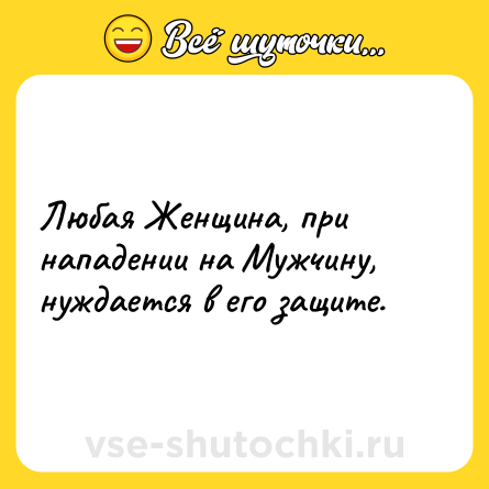 Шутка: Любая Женщина, при нападении на Мужчину, нуждается в его защите.