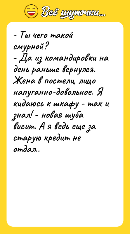- Ты чего такой смурной? - Да из командировки на
