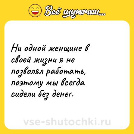 Шутка: Ни одной женщине в своей жизни я не позволял работать, поэтому мы всегда сидели без денег.