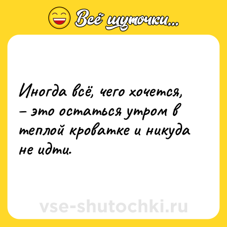 Шутка: Иногда всё, чего хочется, – это остаться утром в теплой кроватке и никуда не идти.