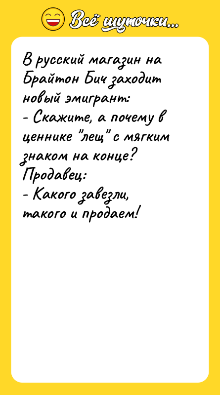 В русский магазин на Брайтон Бич заходит новый эмигрант: -