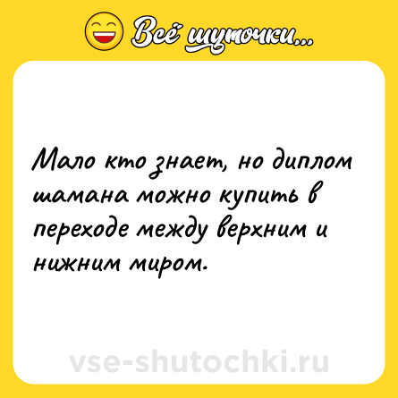 Шутка: Мало кто знает, но диплом шамана можно купить в переходе между верхним и нижним миром.