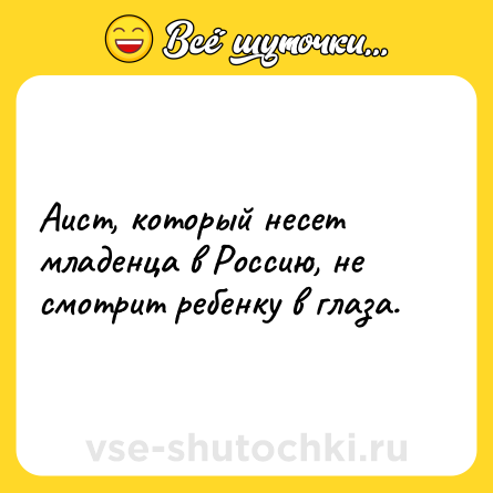 Шутка: Аист, который несет младенца в Россию, не смотрит ребенку в глаза.