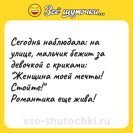 Шутка: Сегодня наблюдала: на улице, мальчик бежит за девочкой с криками: 