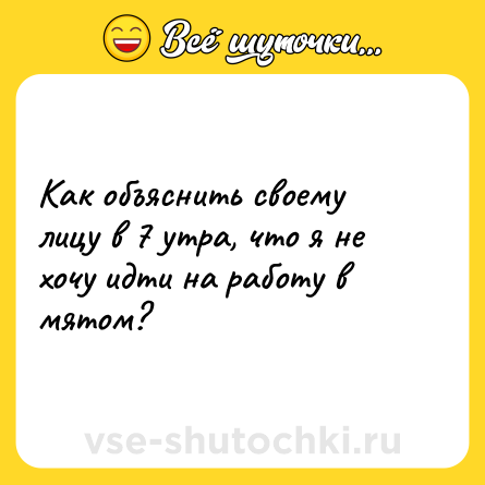 Шутка: Как объяснить своему лицу в 7 утра, что я не хочу идти на работу в мятом? 
