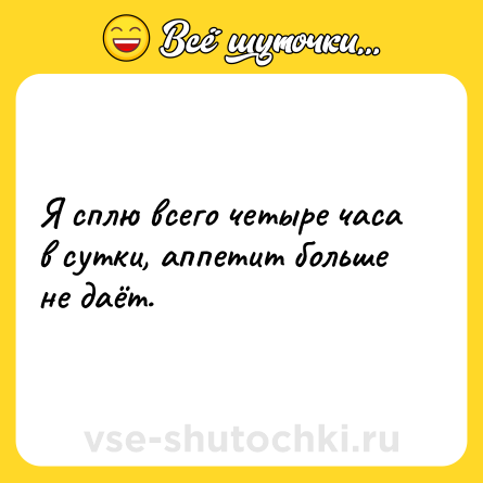 Шутка: Я сплю всего четыре часа в сутки, аппетит больше не даёт.