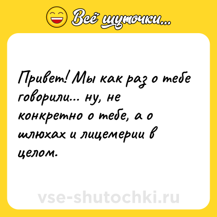 Шутка: Привет! Мы как раз о тебе говорили… ну, не конкретно о тебе, а о шлюхах и лицемерии в целом.