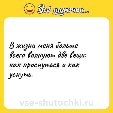 Шутка: В жизни меня больше всего волнуют две вещи: как проснуться и как уснуть.