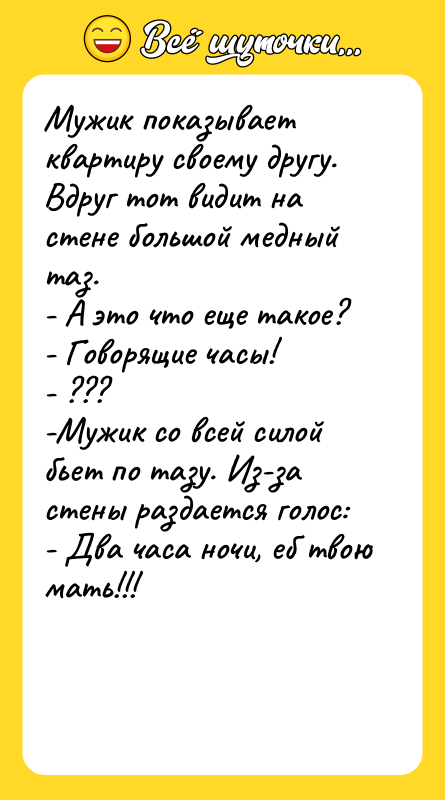 Мужик показывает квартиру своему другу. Вдруг тот видит на стене