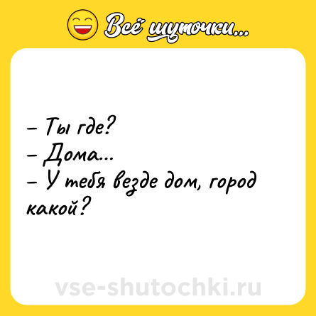 Шутка: – Ты где? <br>– Дома…<br>– У тебя везде дом, город какой?