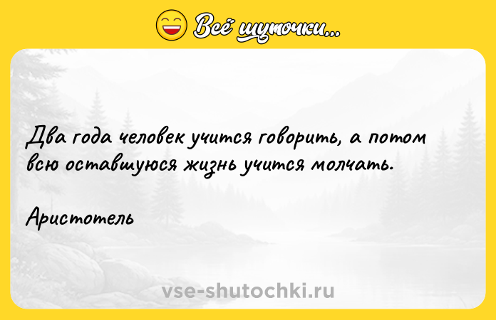 Цитата: Два года человек учится говорить, а потом всю оставшуюся жизнь учится молчать. Аристотель