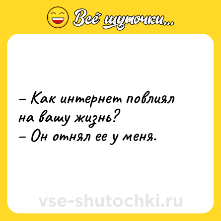 Шутка: – Как интернет повлиял на вашу жизнь?<br>– Он отнял ее у меня.