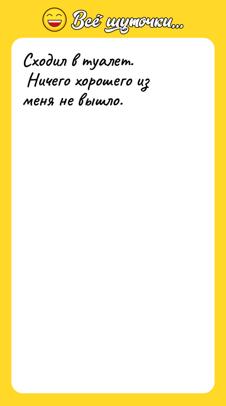 Сходил в туалет. <br/> Ничего хорошего из меня не вышло.