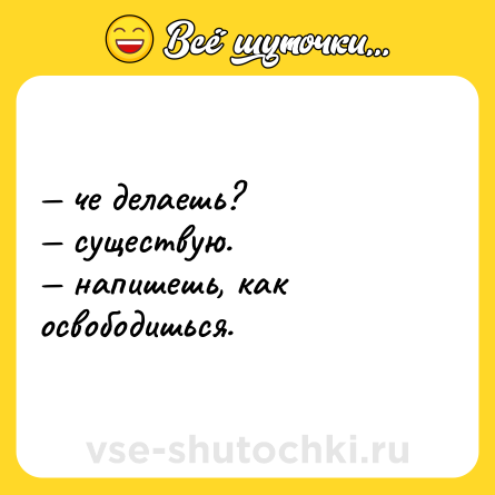Шутка: — че делаешь? <br>— существую. <br>— напишешь, как освободишься.