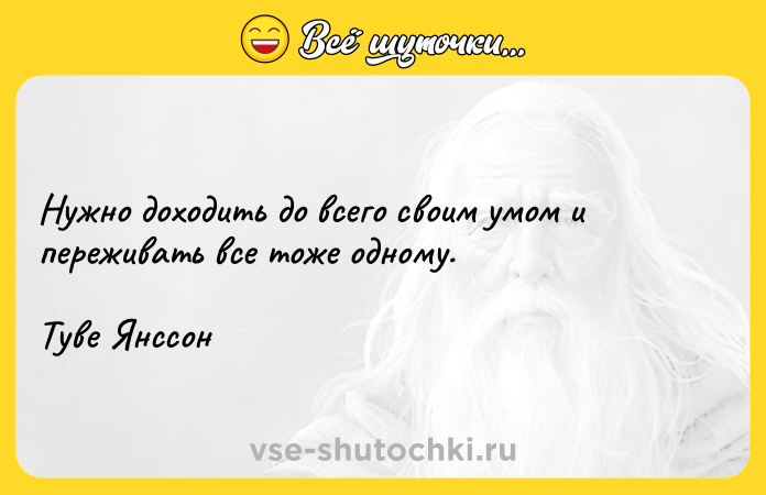 Цитата: Нужно доходить до всего своим умом и переживать все тоже одному.Туве Янссон