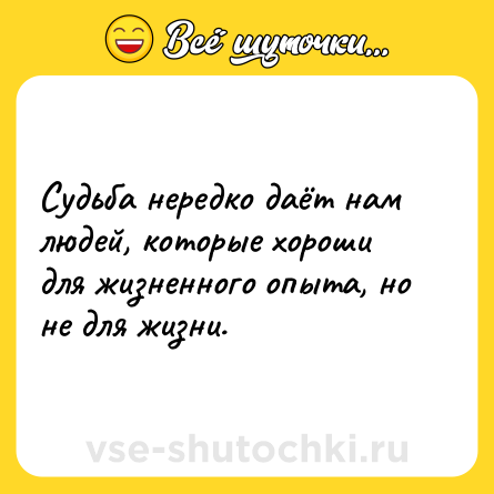 Шутка: Судьба нередко даёт нам людей, которые хороши для жизненного опыта, но не для жизни.