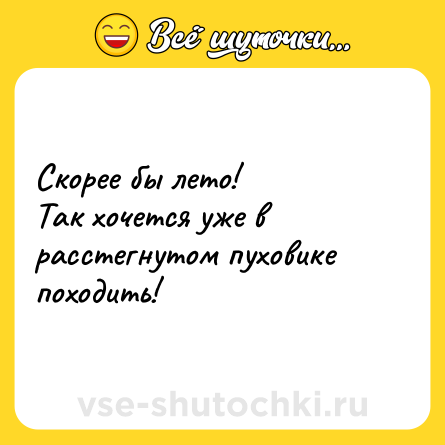 Шутка: Скорее бы лето! <br>Так хочется уже в расстегнутом пуховике походить!