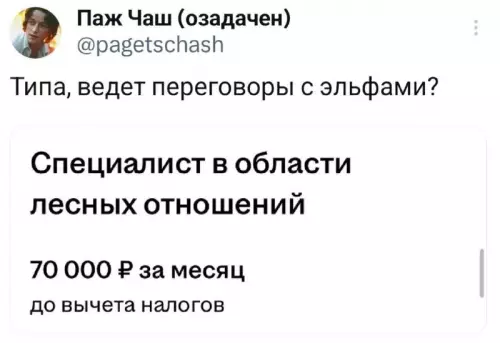 Работа мечты для фанатов фэнтези 🌲 - Типа, ведет переговоры с эльфами? Специалист в области лесных отношений