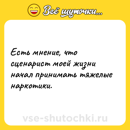 Шутка: Есть мнение, что сценарист моей жизни начал принимать тяжелые наркотики.