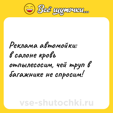 Шутка: Реклама автомойки:<br>в салоне кровь отпылесосим, чей труп в багажнике не спросим!