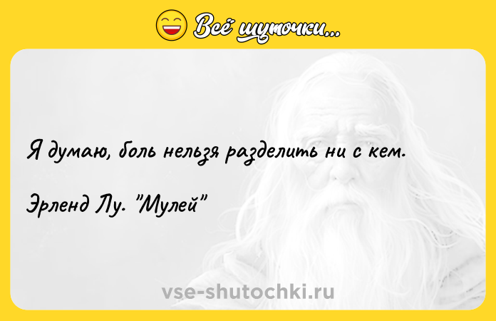 Цитата: Я думаю, боль нельзя разделить ни с кем.Эрленд Лу. Мулей