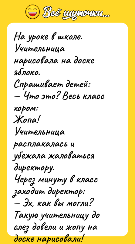 На уроке в школе. Учительница нарисовала на доске яблоко. Спрашивает