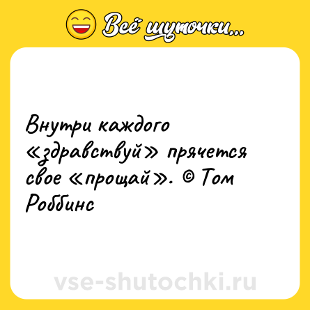 Шутка: Внутри каждого «здравствуй» прячется свое «прощай». © Том Роббинс