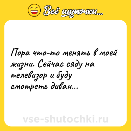 Шутка: Пора что-то менять в моей жизни. Сейчас сяду на телевизор и буду смотреть диван...