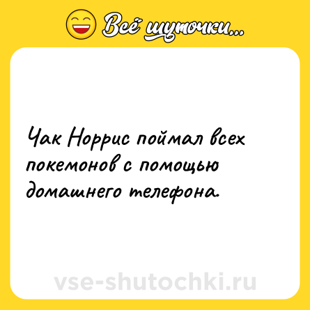 Шутка: Чак Норрис поймал всех покемонов с помощью домашнего телефона.