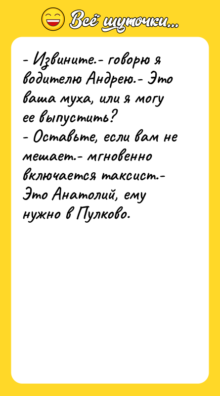 - Извините.- говорю я водителю Андрею.- Это ваша муха, или