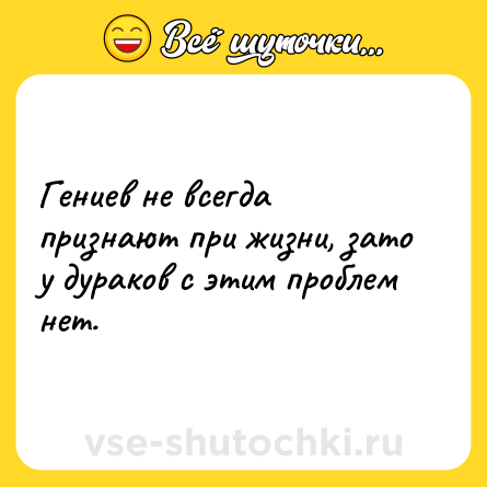 Шутка: Гениев не всегда признают при жизни, зато у дураков с этим проблем нет.