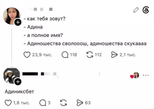 Когда знакомство пошло не по плану 😂 - - как тебя зовут? - Адина - а полное имя?
