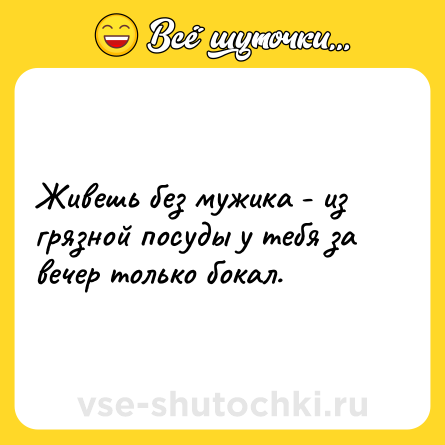 Шутка: Живешь без мужика - из грязной посуды у тебя за вечер только бокал.
