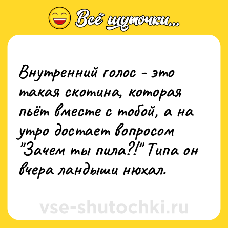 Шутка: Внутренний голос - это такая скотина, которая пьёт вместе с тобой, а на утро достает вопросом 