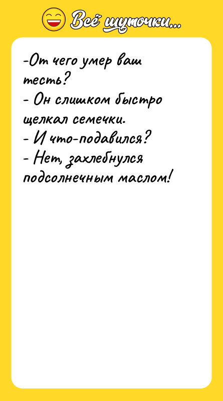 -От чего умер ваш тесть? - Он слишком быстро щелкал